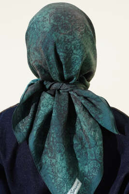 Retro Desenli Eşarp Petrol Yeşili - Başörtüsü