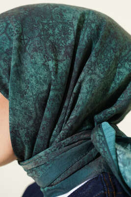 Retro Desenli Eşarp Petrol Yeşili - Başörtüsü