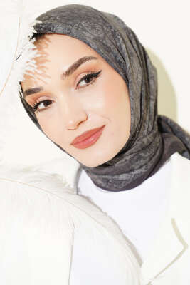 Retro Desenli Eşarp Siyah 