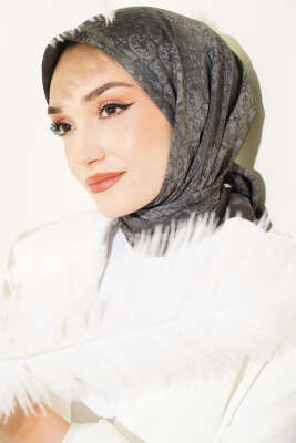 Retro Desenli Eşarp Siyah - Başörtüsü