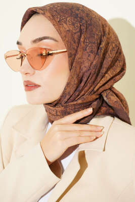 Retro Desenli Eşarp Taba - Başörtüsü