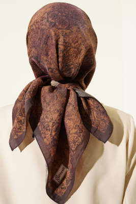 Retro Desenli Eşarp Taba - Başörtüsü