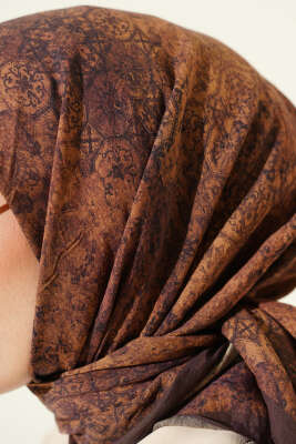 Retro Desenli Eşarp Taba - Başörtüsü