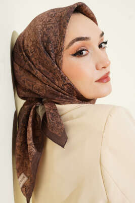 Retro Desenli Eşarp Toprak - VERTU (NYD TEKSTİL)