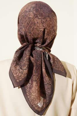 Retro Desenli Eşarp Toprak - Başörtüsü