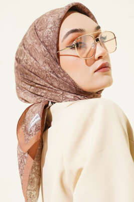 Retro Desenli Eşarp Vizon - Başörtüsü