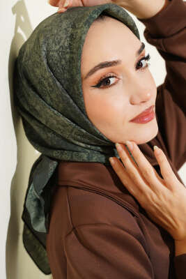 Retro Desenli Eşarp Zümrüt - Başörtüsü