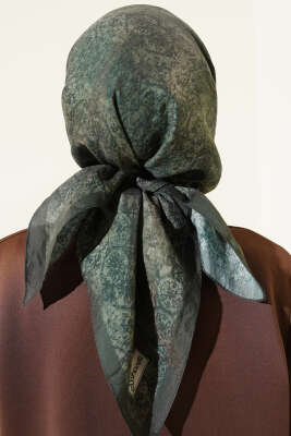 Retro Desenli Eşarp Zümrüt - Başörtüsü