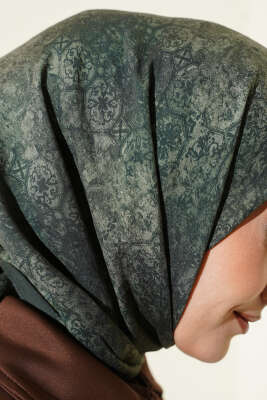 Retro Desenli Eşarp Zümrüt - Başörtüsü