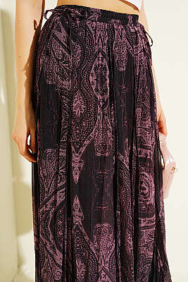 Retro Desenli Midi Şifon Etek Gül Kurusu - Kadın Giyim Modelleri