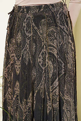 Retro Desenli Midi Şifon Etek Haki - Kadın Giyim Modelleri