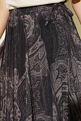 Retro Desenli Midi Şifon Etek Kahve - Kadın Giyim Modelleri