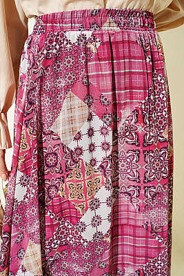 Retro Kare Çizgili Şifon Etek Magenta - Etek