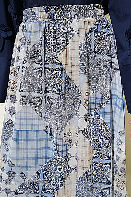 Retro Kare Çizgili Şifon Etek Mavi - Etek