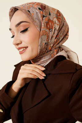 Retro Motifli Modal Eşarp Bej - Başörtüsü