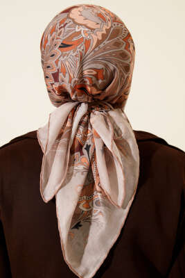 Retro Motifli Modal Eşarp Bej - Başörtüsü