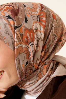 Retro Motifli Modal Eşarp Bej - Başörtüsü