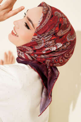 Retro Motifli Modal Eşarp Bordo - VERTU (NYD TEKSTİL)