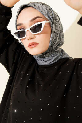 Retro Motifli Modal Eşarp Füme - VERTU (NYD TEKSTİL)