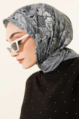 Retro Motifli Modal Eşarp Füme - Başörtüsü