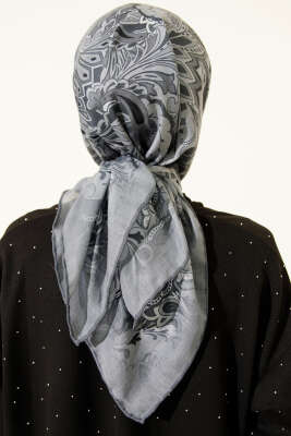 Retro Motifli Modal Eşarp Füme - Başörtüsü