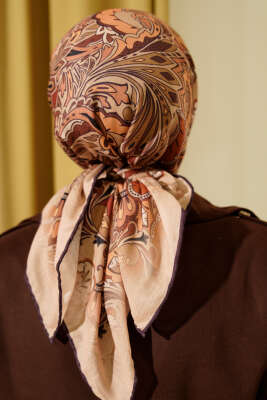 Retro Motifli Modal Eşarp Hardal - Başörtüsü