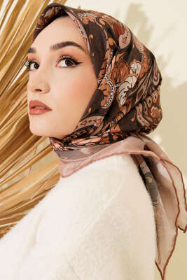 Retro Motifli Modal Eşarp Kum Bej - Başörtüsü