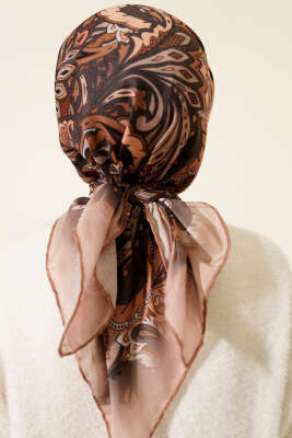 Retro Motifli Modal Eşarp Kum Bej - Başörtüsü