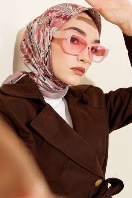 Retro Motifli Modal Eşarp Pudra - VERTU (NYD TEKSTİL)