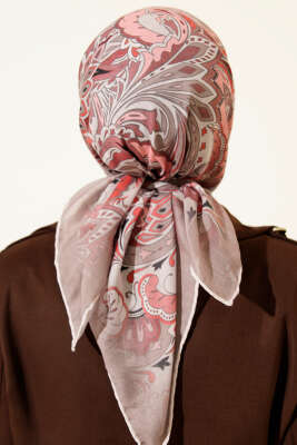 Retro Motifli Modal Eşarp Pudra - Başörtüsü
