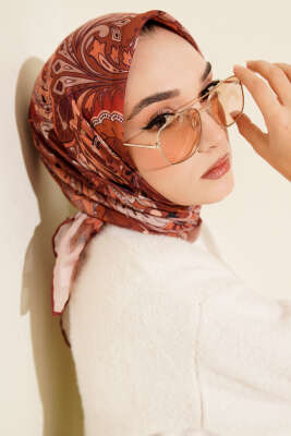 Retro Motifli Modal Eşarp Somon - Başörtüsü