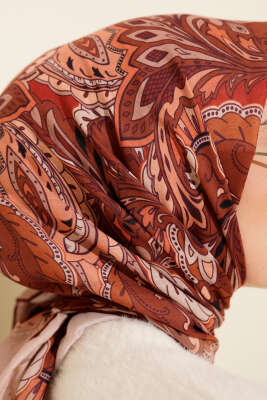 Retro Motifli Modal Eşarp Somon - Başörtüsü