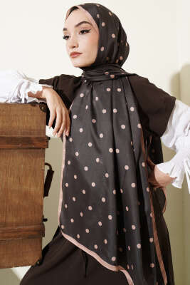 Retro Puantiye Desenli Şal Antrasit - Başörtüsü