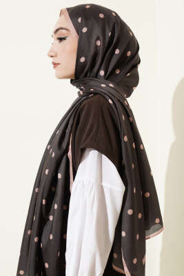 Retro Puantiye Desenli Şal Antrasit - Başörtüsü