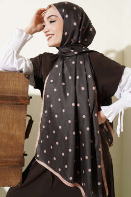 Retro Puantiye Desenli Şal Antrasit 