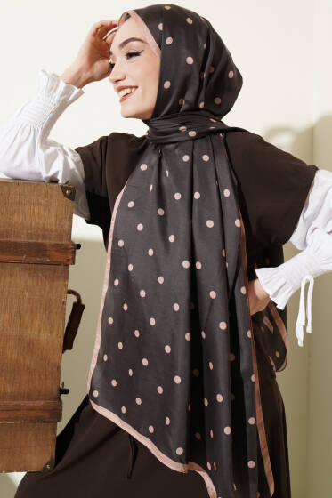 Retro Puantiye Desenli Şal Antrasit - Yılın Fırsatı