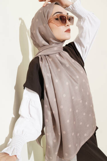 Retro Puantiye Desenli Şal Bej - Başörtüsü