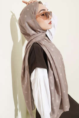 Retro Puantiye Desenli Şal Bej - Başörtüsü