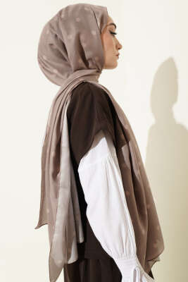 Retro Puantiye Desenli Şal Bej - Başörtüsü