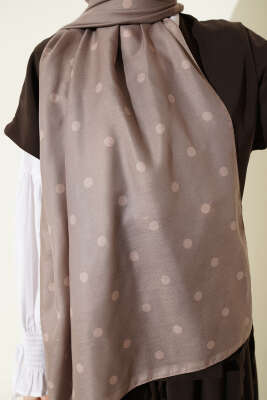 Retro Puantiye Desenli Şal Bej - Başörtüsü