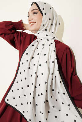 Retro Puantiye Desenli Şal Ekru - VERTU (NYD TEKSTİL)