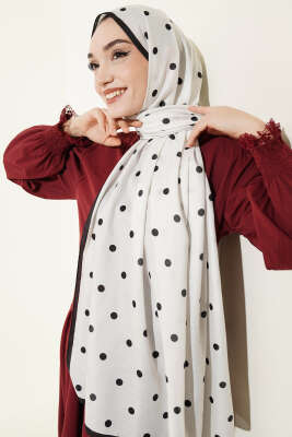 Retro Puantiye Desenli Şal Ekru - Başörtüsü