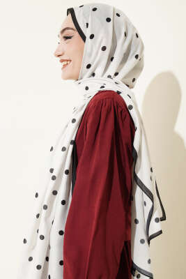 Retro Puantiye Desenli Şal Ekru - Başörtüsü