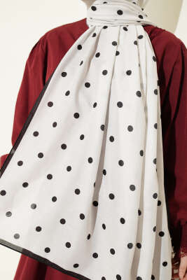 Retro Puantiye Desenli Şal Ekru - Başörtüsü