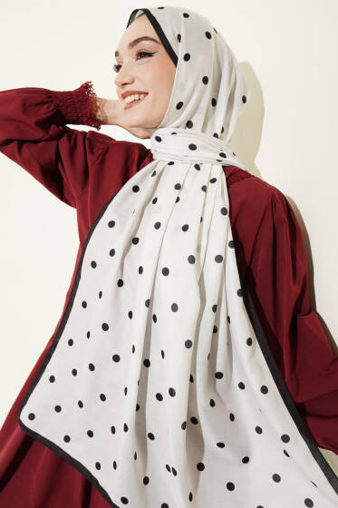 Retro Puantiye Desenli Şal Ekru - Yılın Fırsatı