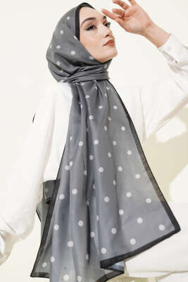 Retro Puantiye Desenli Şal Füme 