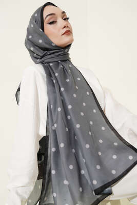 Retro Puantiye Desenli Şal Füme - Başörtüsü