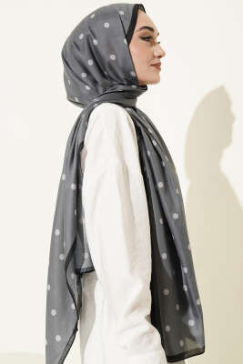 Retro Puantiye Desenli Şal Füme - Başörtüsü