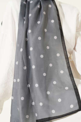 Retro Puantiye Desenli Şal Füme - Başörtüsü