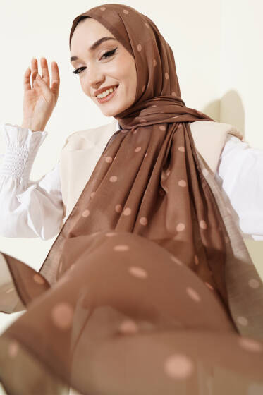 Retro Puantiye Desenli Şal Karamel - Başörtüsü